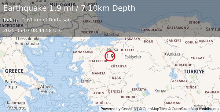 Earthquake WESTERN TURKEY (1.9 ml) (2025-05-07 08:44:58 UTC)