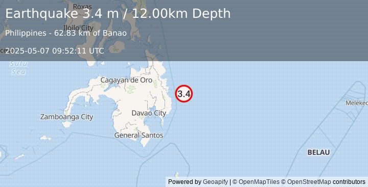Earthquake PHILIPPINE ISLANDS REGION (3.4 m) (2025-05-07 09:52:11 UTC)