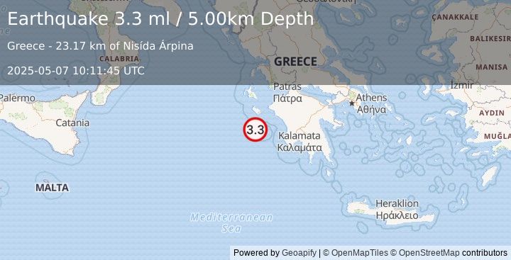Earthquake IONIAN SEA (3.4 ml) (2025-05-07 10:11:43 UTC)