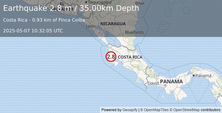 Earthquake COSTA RICA (2.8 m) (2025-05-07 10:32:05 UTC)