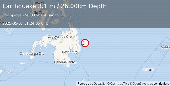 Earthquake PHILIPPINE ISLANDS REGION (3.1 m) (2025-05-07 11:24:05 UTC)