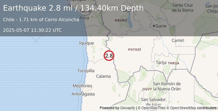 Earthquake ANTOFAGASTA, CHILE (2.8 ml) (2025-05-07 11:30:22 UTC)
