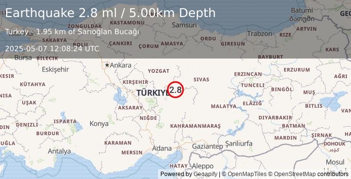 Earthquake CENTRAL TURKEY (2.8 ml) (2025-05-07 12:08:24 UTC)