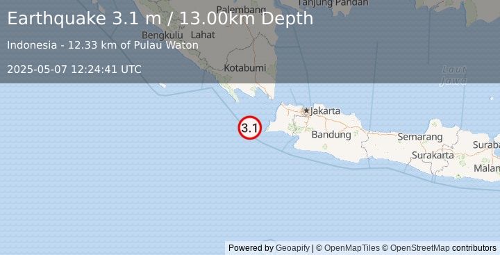 Earthquake SUNDA STRAIT, INDONESIA (3.1 m) (2025-05-07 12:24:41 UTC)