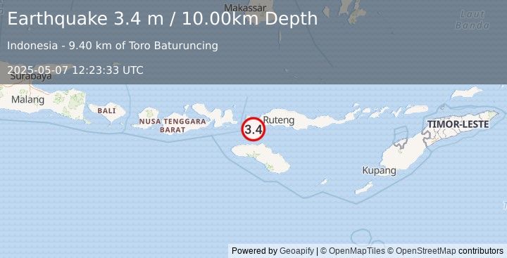 Earthquake FLORES REGION, INDONESIA (3.4 m) (2025-05-07 12:23:33 UTC)
