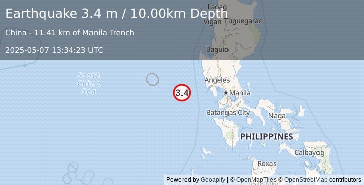 Earthquake LUZON, PHILIPPINES (3.4 m) (2025-05-07 13:34:23 UTC)