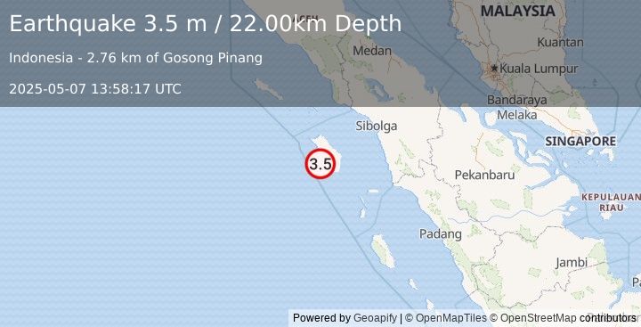 Earthquake NIAS REGION, INDONESIA (3.5 m) (2025-05-07 13:58:17 UTC)