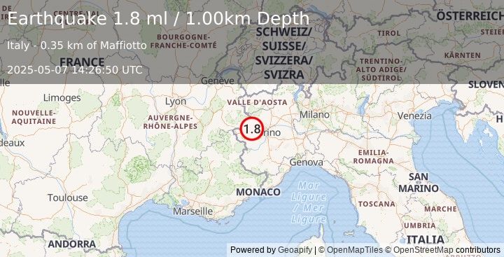 Earthquake NORTHERN ITALY (1.8 ml) (2025-05-07 14:26:50 UTC)