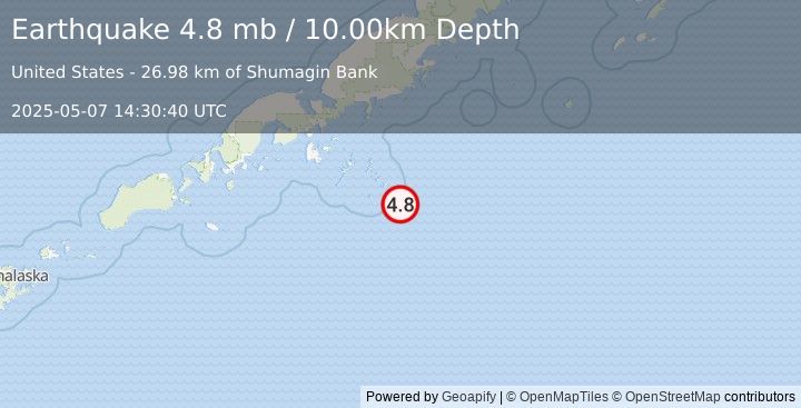 Earthquake SOUTH OF ALASKA (4.8 mb) (2025-05-07 14:30:40 UTC)