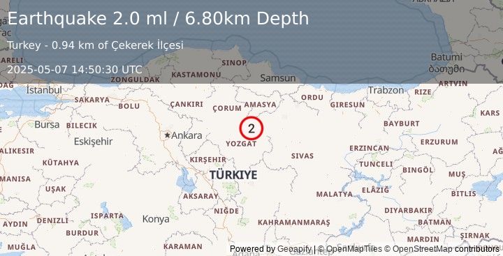 Earthquake CENTRAL TURKEY (2.0 ml) (2025-05-07 14:50:30 UTC)