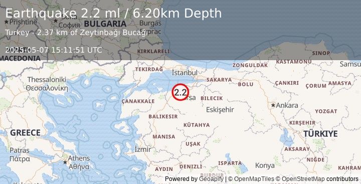 Earthquake WESTERN TURKEY (2.2 ml) (2025-05-07 15:11:51 UTC)