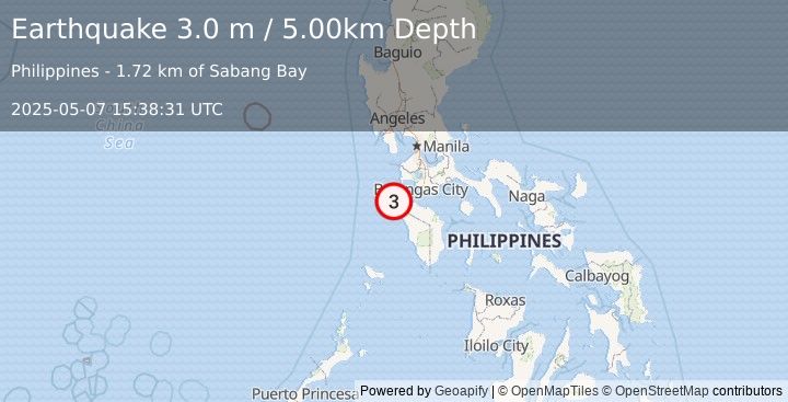 Earthquake MINDORO, PHILIPPINES (3.0 m) (2025-05-07 15:38:31 UTC)