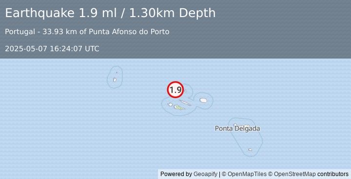 Earthquake AZORES ISLANDS, PORTUGAL (1.9 ml) (2025-05-07 16:24:07 UTC)