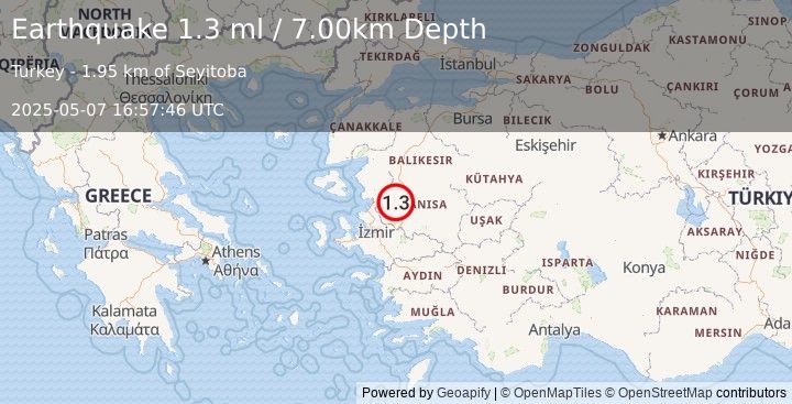 Earthquake WESTERN TURKEY (1.3 ml) (2025-05-07 16:57:46 UTC)