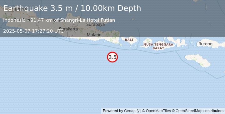 Earthquake SOUTH OF JAVA, INDONESIA (3.5 m) (2025-05-07 17:27:20 UTC)