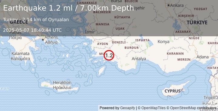 Earthquake WESTERN TURKEY (1.2 ml) (2025-05-07 18:40:44 UTC)