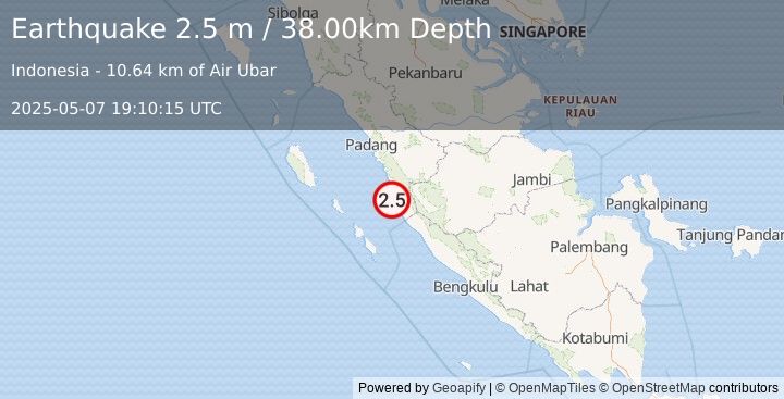Earthquake KEP. MENTAWAI REGION, INDONESIA (2.5 m) (2025-05-07 19:10:15 UTC)
