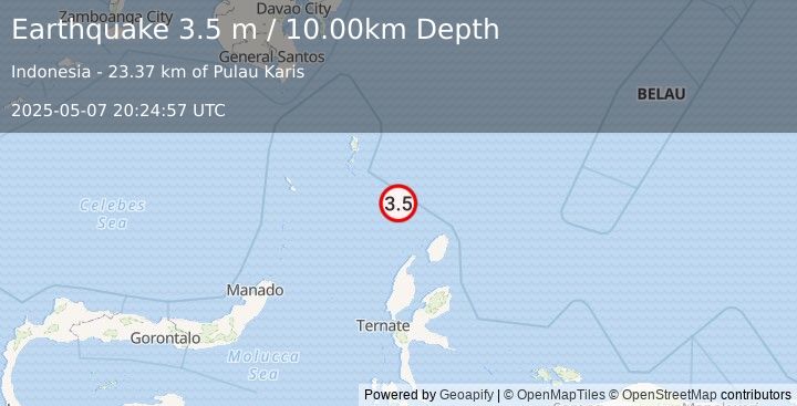Earthquake KEPULAUAN TALAUD, INDONESIA (3.5 m) (2025-05-07 20:24:57 UTC)