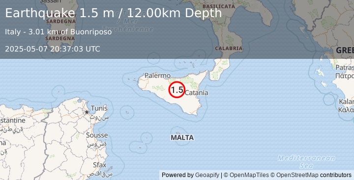 Earthquake SICILY, ITALY (1.5 m) (2025-05-07 20:37:03 UTC)