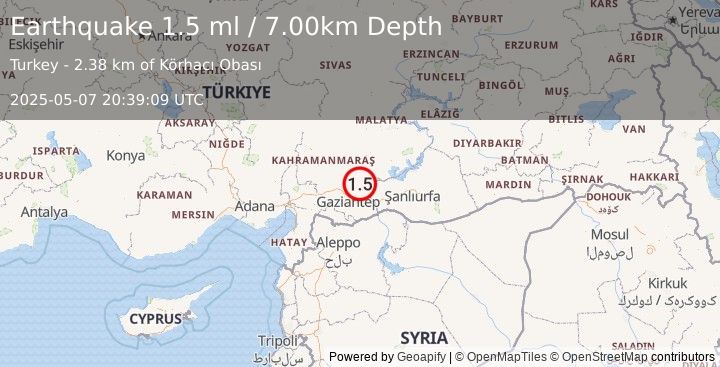 Earthquake CENTRAL TURKEY (1.5 ml) (2025-05-07 20:39:09 UTC)