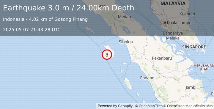 Earthquake NIAS REGION, INDONESIA (3.0 m) (2025-05-07 21:43:28 UTC)