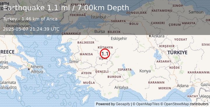 Earthquake WESTERN TURKEY (1.1 ml) (2025-05-07 21:24:39 UTC)