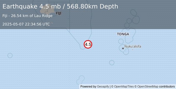 Earthquake FIJI REGION (4.5 mb) (2025-05-07 22:34:56 UTC)