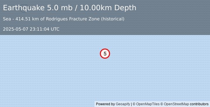 Earthquake MID-INDIAN RIDGE (5.0 mb) (2025-05-07 23:11:02 UTC)