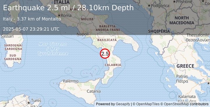 Earthquake SOUTHERN ITALY (2.5 ml) (2025-05-07 23:29:19 UTC)
