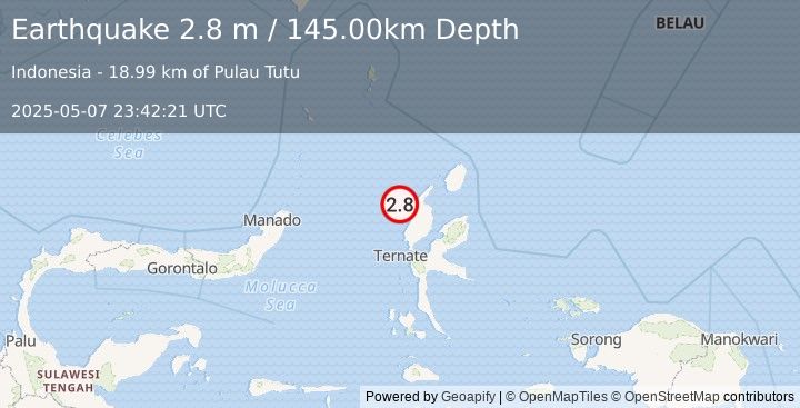 Earthquake HALMAHERA, INDONESIA (2.8 m) (2025-05-07 23:42:21 UTC)