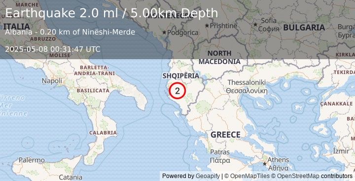 Earthquake ALBANIA (2.0 ml) (2025-05-08 00:31:47 UTC)