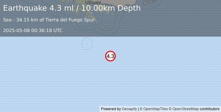 Earthquake DRAKE PASSAGE (4.3 ml) (2025-05-08 00:36:18 UTC)