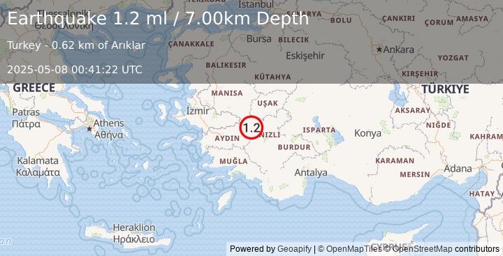 Earthquake WESTERN TURKEY (1.2 ml) (2025-05-08 00:41:22 UTC)