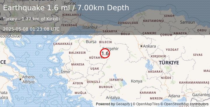 Earthquake WESTERN TURKEY (1.6 ml) (2025-05-08 01:23:08 UTC)