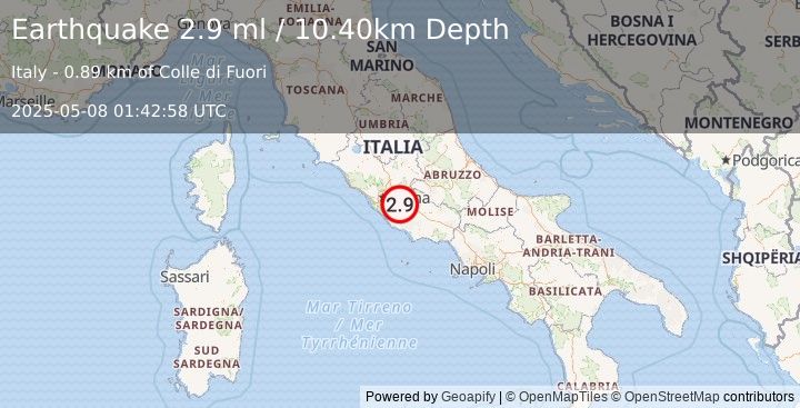 Earthquake SOUTHERN ITALY (2.9 ml) (2025-05-08 01:42:58 UTC)