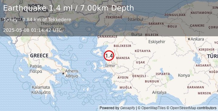 Earthquake WESTERN TURKEY (1.4 ml) (2025-05-08 01:14:42 UTC)