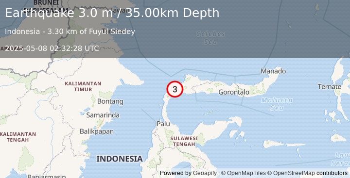 Earthquake MINAHASA, SULAWESI, INDONESIA (3.0 m) (2025-05-08 02:32:28 UTC)