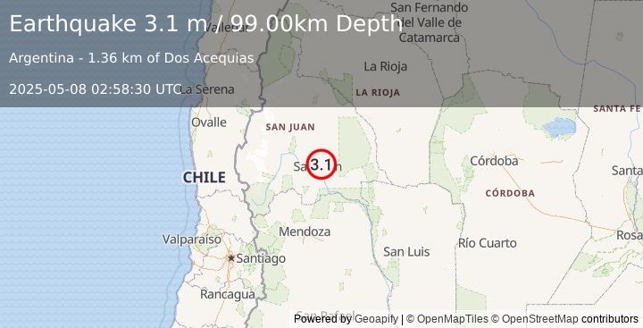 Earthquake SAN JUAN, ARGENTINA (3.1 m) (2025-05-08 02:58:30 UTC)