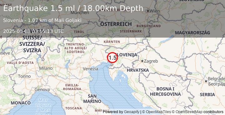 Earthquake SLOVENIA (1.5 ml) (2025-05-08 03:15:13 UTC)