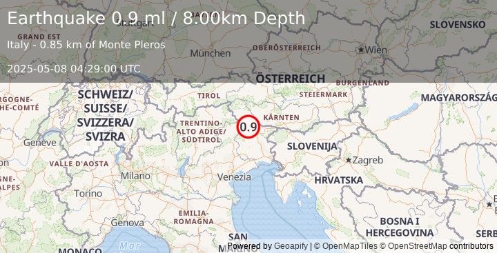 Earthquake NORTHERN ITALY (0.9 ml) (2025-05-08 04:29:00 UTC)
