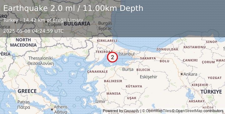 Earthquake WESTERN TURKEY (2.0 ml) (2025-05-08 04:24:59 UTC)