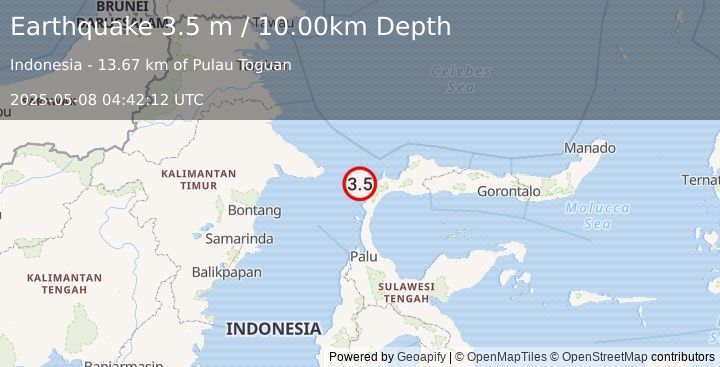 Earthquake MINAHASA, SULAWESI, INDONESIA (3.5 m) (2025-05-08 04:42:12 UTC)
