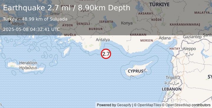 Earthquake WESTERN TURKEY (2.7 ml) (2025-05-08 04:32:41 UTC)