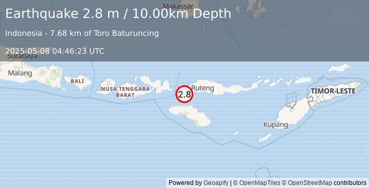 Earthquake FLORES REGION, INDONESIA (2.8 m) (2025-05-08 04:46:23 UTC)