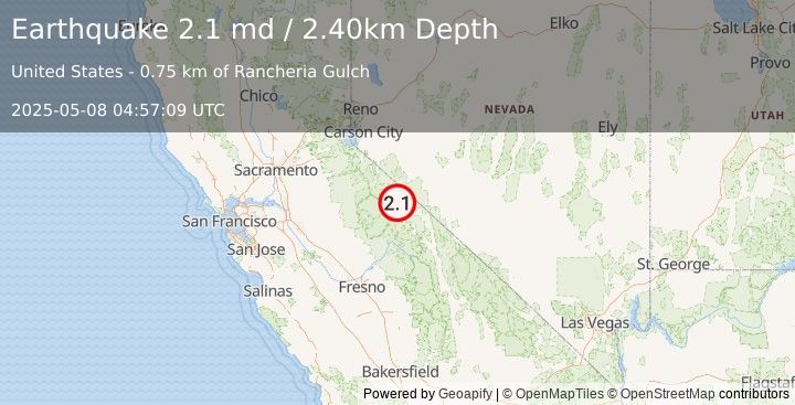 Earthquake CENTRAL CALIFORNIA (2.1 md) (2025-05-08 04:57:09 UTC)