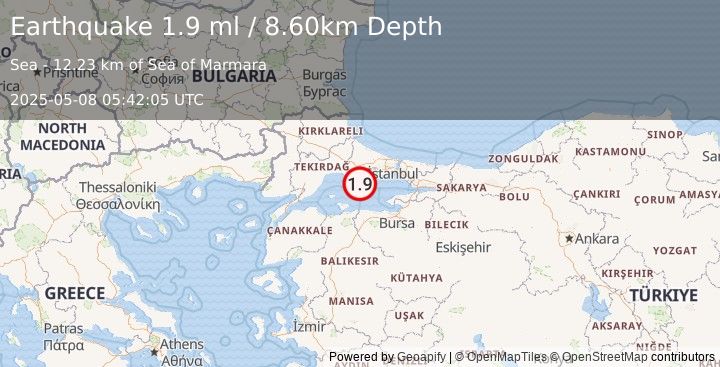 Earthquake WESTERN TURKEY (1.9 ml) (2025-05-08 05:42:05 UTC)