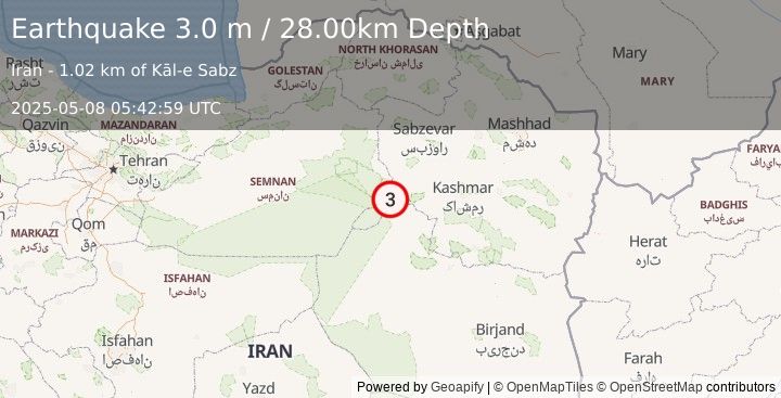 Earthquake NORTHEASTERN IRAN (3.0 m) (2025-05-08 05:42:59 UTC)