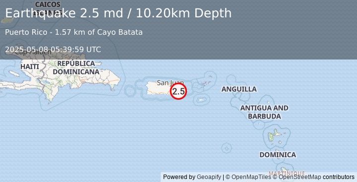 Earthquake PUERTO RICO REGION (2.5 md) (2025-05-08 05:39:59 UTC)