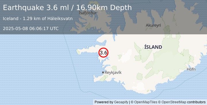 Earthquake ICELAND (3.6 ml) (2025-05-08 06:06:17 UTC)