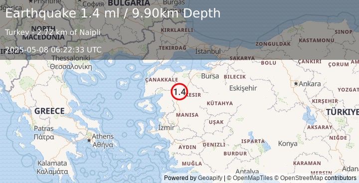 Earthquake WESTERN TURKEY (1.4 ml) (2025-05-08 06:22:33 UTC)
